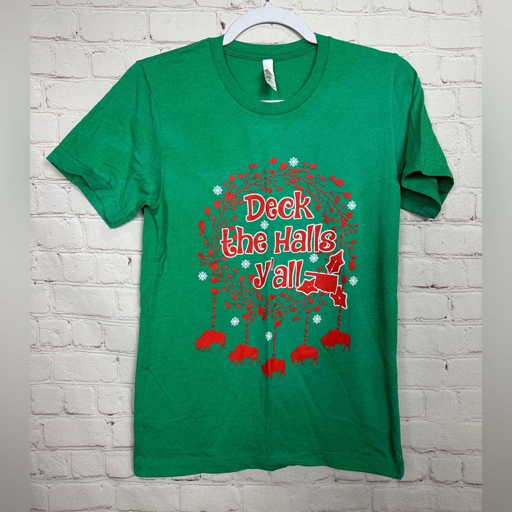 Southern Y'all Christmas in the South Deck the Halls Y'all Oklahoma t-shirt sz S